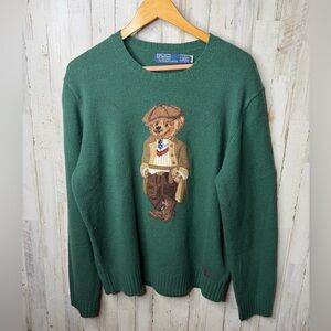 Ralph Lauren Green Crewneck Sweater with Bear Design